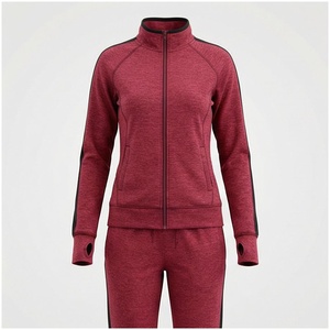 <b>Women</b> Solid Color Full <b>Zip</b> Tracksuit Set With Side Pockets Stand Collar Sporty Style Autumn Wear - Product Image 1