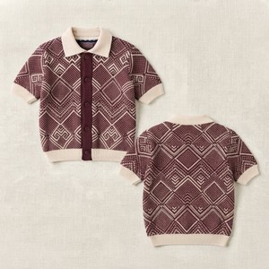 Suéter de Punto para Mujer, Manga Corta, Patrón Geométrico, Cuello Camisero, Cierre de Botones, Estilo Preppy, para Todas las Temporadas, 100% Acrílico - Product Image 5