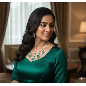 Ensemble collier et boucles d'oreilles en laiton plaqué or, best-seller, pour mariée, bijoux de fête de mariage, disponible au prix de gros - Product Image 5