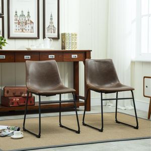 Set di 2 Sedie da Pranzo Lotusville in Pelle PU Vintage, Stile Rustico Marrone Antico per Cucina - Product Image 3
