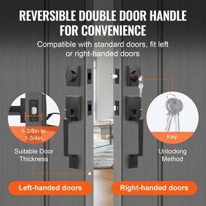 Set di Maniglie per Porte Doppie in Stile Europeo, Design Quadrato Nero Opaco, Leva Reversibile Resistente per Porte d'Ingresso - Product Image 5