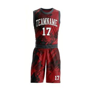 Sublimation Camouflage Red Black Basketball Kit Full Body Print Polyester Mesh Team Jersey and Shorts Uniform Sets - Product Image 6