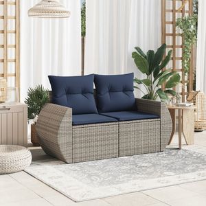 Sofá de patio de ratán sintético gris de 2 plazas con cojines, sofás de jardín - Product Image 3