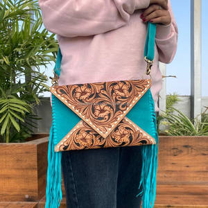 Women's Hand Tooled Cow Hair Leather Purse with Nylon Lining Custom Logo Flower Decoration Ins Style Sling Bag with Women's Logo - Product Image 3