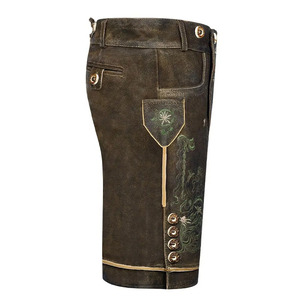 Pantalones Cortos Largos de Cuero para Hombre, Estilo Bávaro Austriaco Alemán, de Gamuza Sólida con Aspecto Vintage, Bordados, Casuales - Product Image 3