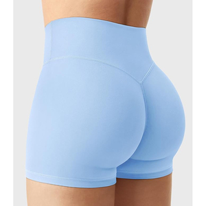 Shorts Deportivos de Yoga Azul Claro para Mujer, Cintura Alta, Control de Abdomen, Secado Rápido, para Gimnasio, Dropship - Product Image 1