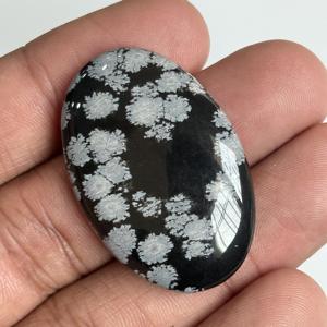 Cabochon en obsidienne flocon de neige naturelle, pierre précieuse brute, obsidienne noire polie, cabochons pour la fabrication de bijoux, pendentif, bague - Product Image 4