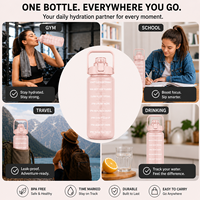 Bouteille d'eau classique en plastique écologique de 2000 ml avec marqueur de temps et bouchon à paille, réutilisable, pour le suivi de l'hydratation, camping et usage quotidien