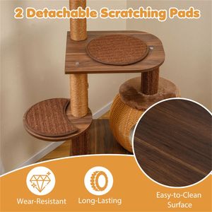 Albero per Gatti Classico in Rattan Intrecciato con Motivo Solido, 150 cm, Torre Multilivello con Cuccia e Postazione Superiore per Arrampicata - Product Image 5