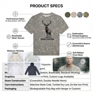 T-shirt camouflage à manches courtes pour homme UPF 50+ personnalisé, respirant, haute performance, vêtement d'extérieur OEM pour la chasse et la pêche - Product Image 5