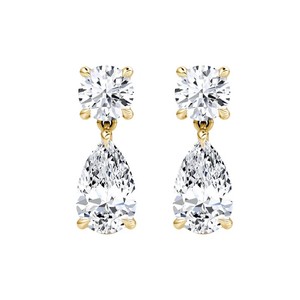 Pendientes de Plata de Ley 925 con Baño de Platino, Diseño Vintage con Moissanita en Forma de Pera de 7x9mm y Perla de Agua Dulce, Regalo de Boda - Product Image 3