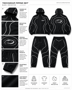 Ensemble de survêtement unisexe léger en nylon avec bandes réfléchissantes, fermeture éclair intégrale, style sportif, pour l'automne, coupe classique, taille adulte - Product Image 5