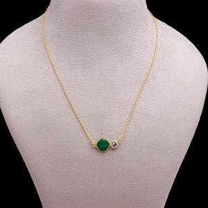 Collier avec pendentif carré en onyx vert fait main, chaîne en argent sterling 925 plaqué or 18 carats - Product Image 2