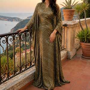 New Vision Gold <b>Sequin</b> Indian/Pakistani Style Floor-Length Maxi Dress Women Elegant Regular Fit Party Evening Gown Glamorous - Product Image 3