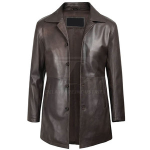 Elegante Gabardina de Cuero para Hombre, Diseño Ajustado, Larga, con Solapa y Botones - Product Image 4