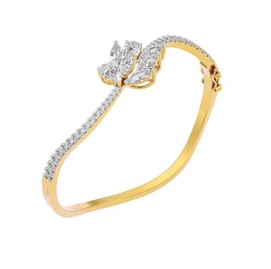 IGI Certified Lab Grown Round / Marquise & Pear Diamond Floral Designer <b>Bangle</b> <b>Bracelet</b> in 14K Yellow / White / Rose Gold - Product Image 3