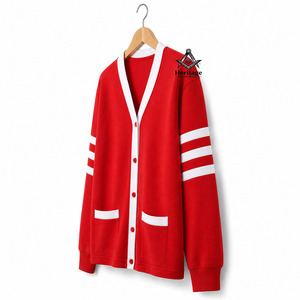 HMR Custom Cardigan Delta Sigma Cardigan Custom Made Cotton Letters Embroidered Blue & <b>Gold</b> Greek Sorority Women Sweater in Red - Product Image 2