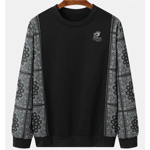 ZHOST Men's <b>Black</b> <b>Crew</b> <b>Neck</b> Pullover <b>Sweatshirt</b> Paisley Sleeve Printed Regular Fit Knitted Casual Winter OEM Service 100% Cotton - Product Image 1
