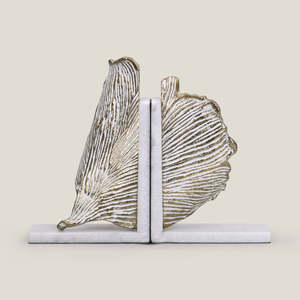 Silver Leaf Sculpture <b>Bookend</b> With Marble Base Decorative Classic <b>Bookend</b> For Table Decor Shiny Sliver Platted Finished <b>Bookend</b> - Product Image 1