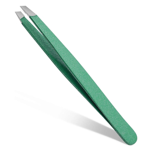 Pinzas para Cejas de Acero Inoxidable al por Mayor, Punta Inclinada, Estilo Moderno, Color Verde, para Maquillaje y Belleza - Product Image 1
