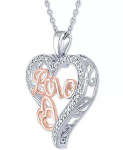 Collana con ciondolo a cuore di diamanti (1/10 ct. T. w.) in argento Sterling e piatto d'oro rosa 14k, estensore da 16 "2" | Macacy's - Product Image 2