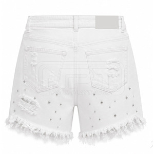 Shorts en jean déchiré à strass pour l'été, taille élastique, coupe ample, en denim doux – Meilleures ventes, meilleur prix - Product Image 2