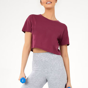 Camiseta Deportiva Holgada y Elástica para Mujer, Corte Cuadrado, Manga Corta, Oversize, Material de Jersey de Algodón, Top Corto - Product Image 5
