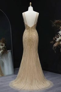 Vestido de Noche de Lujo al por Mayor con Cuentas Hechas a Mano, Manga Casquillo, Tul, Corte A, Vestido de Fiesta Formal para Mujer con Bordado de Perlas - Product Image 2