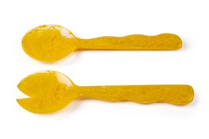 Juego de utensilios para servir ensalada de resina amarilla retro, cuchara y tenedor con mango largo y acabado pulido espejo, diseño creativo. - Product Image 2