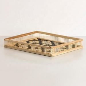 Modern Black & Natural <b>Bamboo</b> Tray Rectangular Serving Tray Decorative Food Tray With Slatted Design <b>Table</b> Organizer - Product Image 1