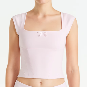 Crop top rose sexy à col carré et dos nu, coupe ajustée, écologique, en polyester/coton, pour femme, vente en gros personnalisée - Product Image 1