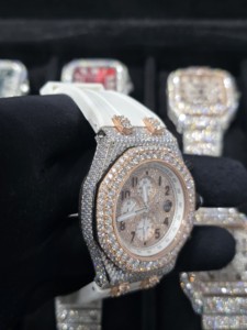 Reloj Cronógrafo Mecánico de Lujo con Moissanita y Acero Inoxidable, Tono Oro y Plata, Esfera Totalmente Pavimentada, Estilo Hip Hop Brillante - Product Image 2