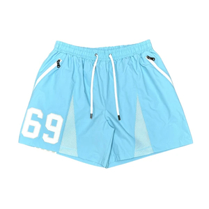 Men's <b>Light</b> Blue 69 Printed Eco-Friendly Mid Waist Zip-Up Drawstring Shorts Set Casual Breathable Polyester <b>Board</b> Shorts - Product Image 4