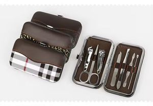 Classic 7 In 1 Stainless Steel <b>Nail</b> <b>Kit</b> With Scissors And Clippers Portable Manicure Set For Adults In Checkered Case - Product Image 4