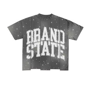 Conjunto de Dos Piezas de Ropa Urbana Ecológica con Estampado Digital de Diamantes de Imitación Personalizados, Camiseta de Algodón Lavado al Ácido con Efecto Desgastado y Detalles Laterales Desgastados para Hombre - Product Image 3