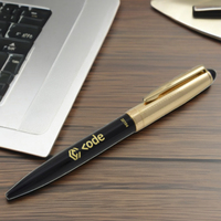 Stylo bille personnalisable en métal fabriqué en Allemagne, largeur d'écriture 0,5 mm, noir avec finition dorée, design élégant, cadeaux promotionnels