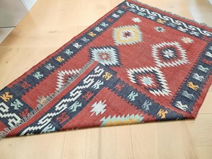 Handmade Kilim Area <b>Rug</b> Geometric Pattern Flatweave Wool Acrylic Rectangle Living Room <b>Boho</b> Tribal Style Jute Backing - Product Image 5