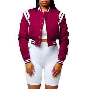 Veste varsity pour femme, idéale pour le quotidien, avec fermeture à boutons-pression, tissu côtelé et confortable pour un look streetwear décontracté, en solde. - Product Image 1