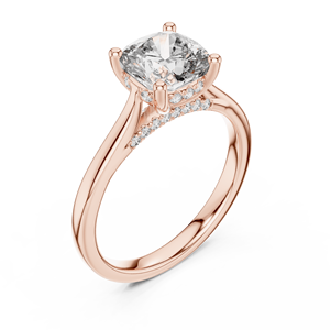 Bague de fiançailles délicate en or rose 14 carats avec diamant naturel taille coussin et pavé, cadeau d'anniversaire pour femme - Product Image 1