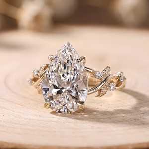 Bague de fiançailles en or massif 10K 14K 18K certifiée IGI, diamant de laboratoire taille poire et taille ronde, pour femme, E VVS - Product Image 4