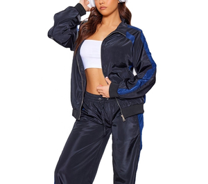 Custom Embroidery Logo Branded Winter Sportswear Suits <b>Zip</b> Color Block Windbreaker Fleece Lining Windproof Nylon Tracksuit Women - Product Image 4