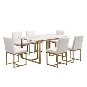Modern 7-Piece Faux Marble Dining Table Set for 6 Includes 6 Upholstered Dining Chairs for Kitchen Use - Product Image 2