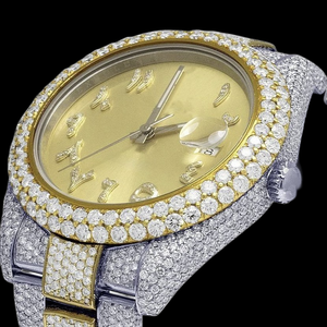 Reloj Personalizado con Cristales de 41 mm, Movimiento de Cuarzo, Oro Blanco, Acero Inoxidable, Números Arábigos, Esfera de Cristal de Dos Tonos, Estilo Hip Hop - Product Image 2