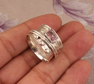 Anillo de banda clásico de lujo con circonitas rosas, plata de ley 925, chapado en oro, joyería llamativa para bodas y fiestas, alta calidad, brillante - Product Image 2