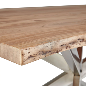 Table à manger de style industriel en acier inoxydable avec plateau en bois d'acacia à bords naturels et pieds en forme d'araignée pour la maison, la cuisine, le restaurant, le bureau - Product Image 4