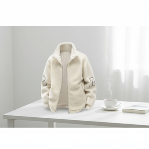 Unisex Sherpa Fleece Jacket Zip Up Streetwear Warm Polar Fleece <b>Coat</b> Custom Embroidery Logo - Product Image 1