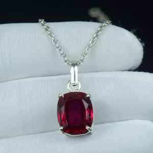 Pendentif en rubis rouge taille coussin 18 carats, en argent sterling 925, bijoux fins, cadeau tendance pour femme, collier en rubis - Product Image 6