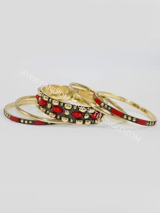 Ensemble de bracelets en laiton faits à la main, géométriques, avec incrustations rouges, bijoux traditionnels pour femmes - Product Image 3
