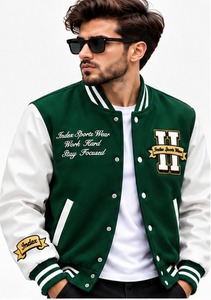 Veste universitaire pour homme Index, verte et blanche, avec logo brodé, col rabattu, style preppy, pour l'automne - Product Image 5
