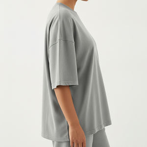 Camiseta de Cuello Redondo para Mujer, Tallas Grandes, 100% Algodón, Gruesa, para Uso Casual, Color Sólido, para Gimnasio y Entrenamiento, OEM/ODM - Product Image 2